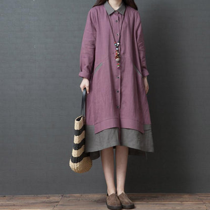 Spring Summer Loose Large Size Women Long Sleeve Dress