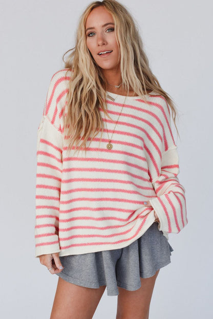 Striped Drop Shoulder Oversized Sweater - Sweaters & Cardigans - Sunny Angela