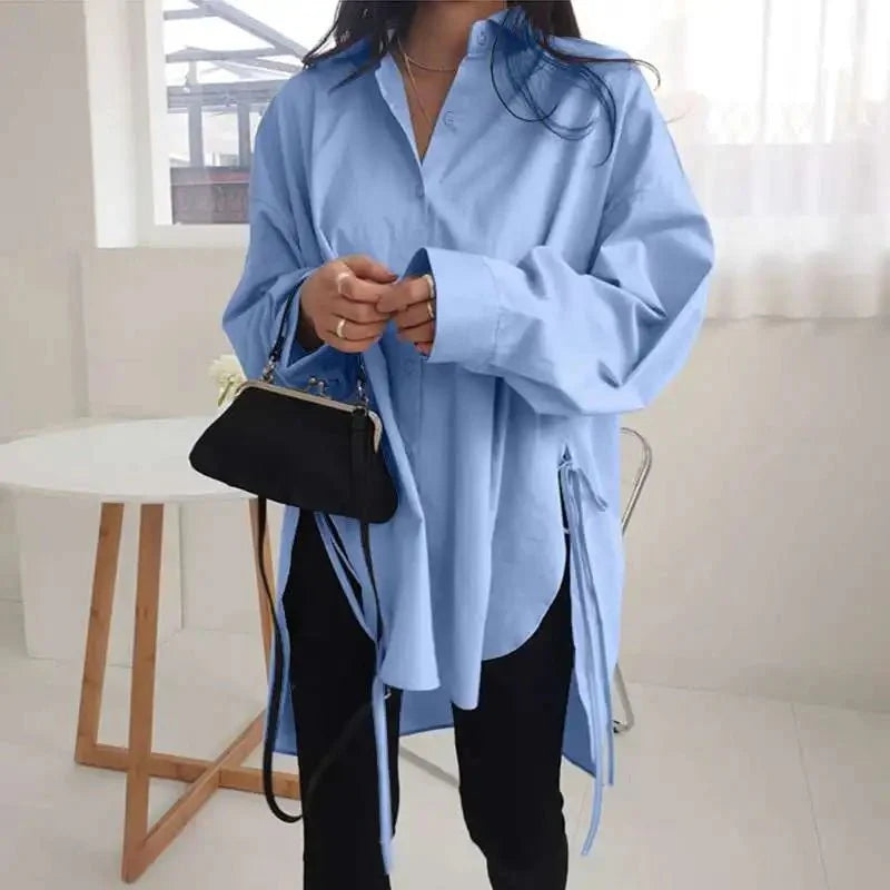 Stylish Solid Shirts Asymmetrical Blouse - Diva Melody