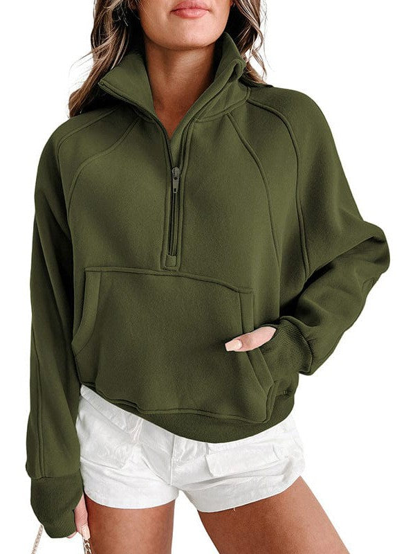 Stylish Zippered Stand Collar Long Sleeve Sweatshirt for Women