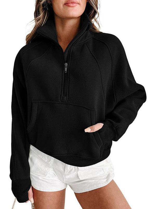 Stylish Zippered Stand Collar Long Sleeve Sweatshirt for Women