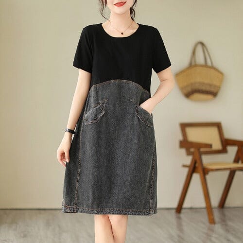 Summer Casual Patchwork Loose A-Line Denim Dress