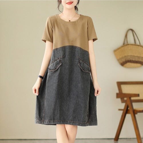 Summer Casual Patchwork Loose A-Line Denim Dress