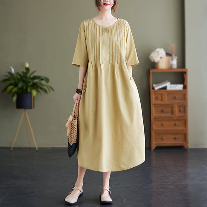 Summer Loose Lacing Waist Cotton Linen Dress