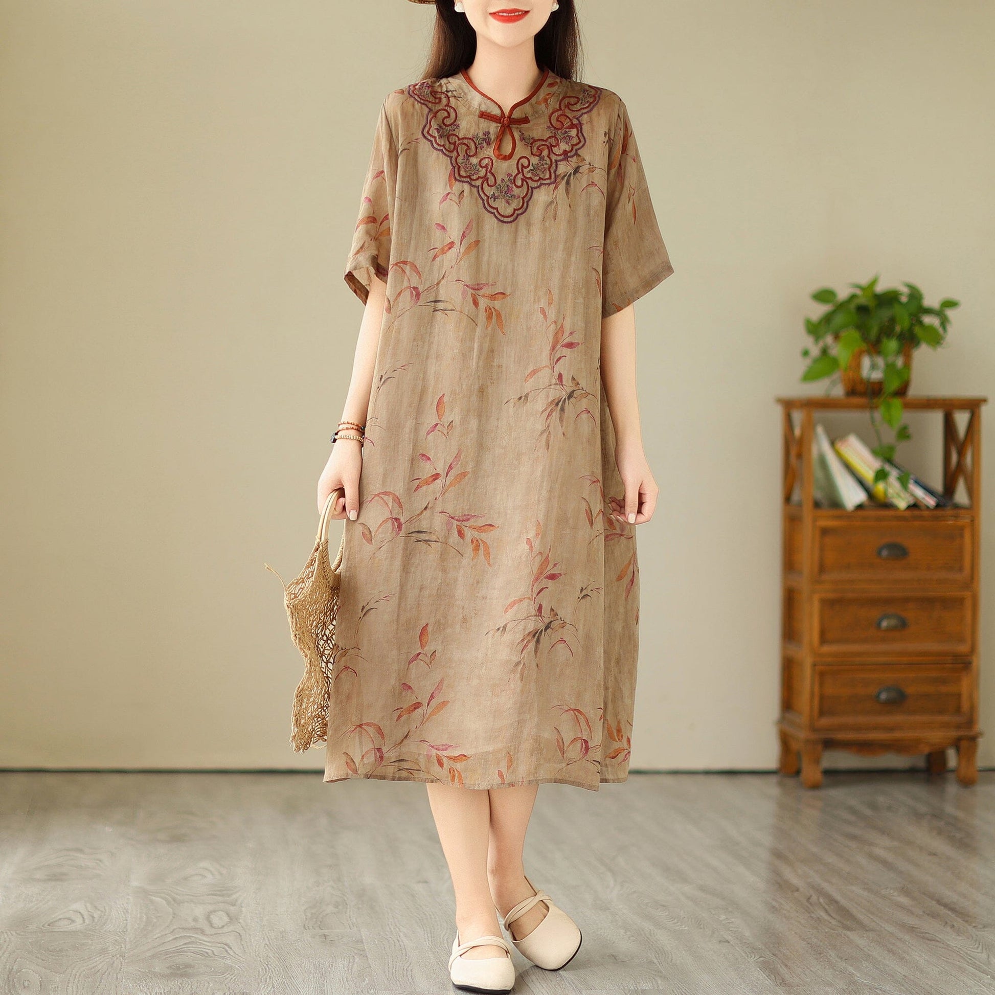 Summer Retro Linen Embroidery Casual Dress