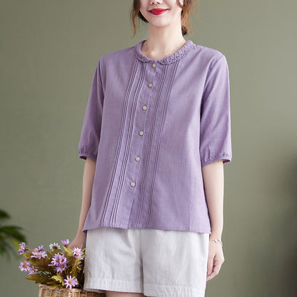 Summer Retro Loose Half Sleeve Linen Blouse