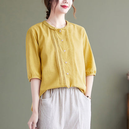 Summer Retro Loose Half Sleeve Linen Blouse