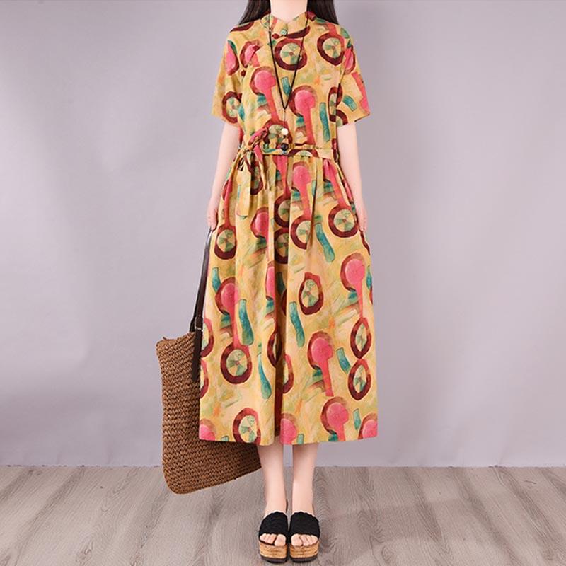 Summer Retro Printed Loose Plus Size Cotton Dress