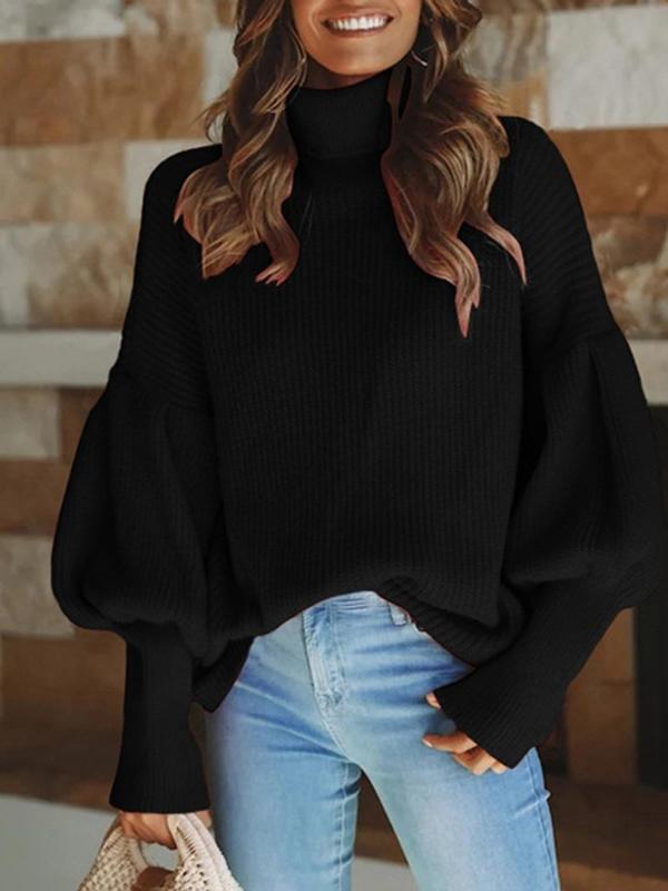 Sweaters - Turtleneck Solid Long Sleeve Knitted Sweater - MsDressly