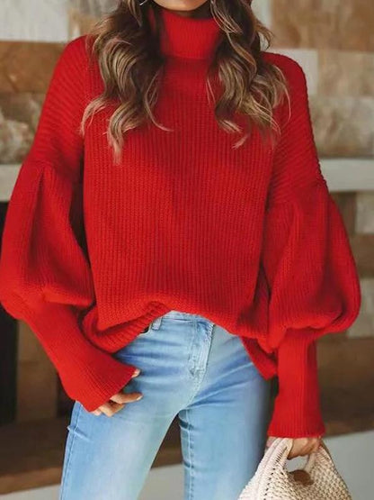 Sweaters - Turtleneck Solid Long Sleeve Knitted Sweater - MsDressly