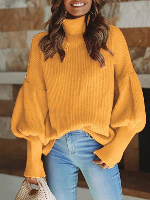 MsDressly Sweaters Turtleneck Solid Long Sleeve Knitted Sweater