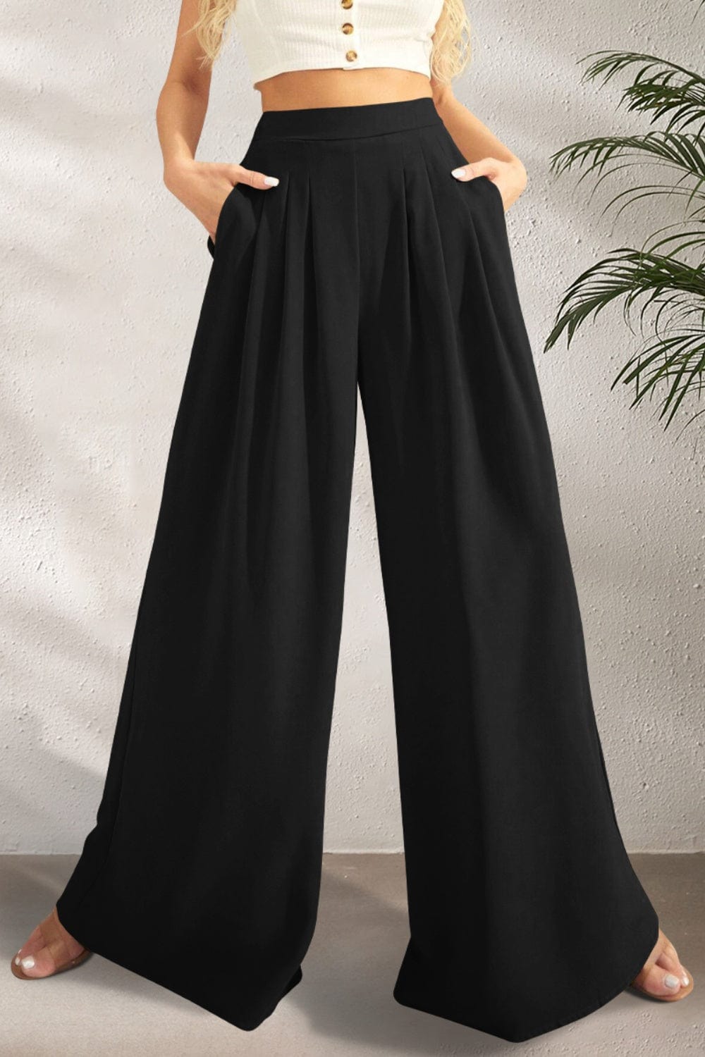 The802Gypsy Bottoms/Pants & Culotte Burgundy / S GYPSY-High Waist Wide Leg Trouser Pants