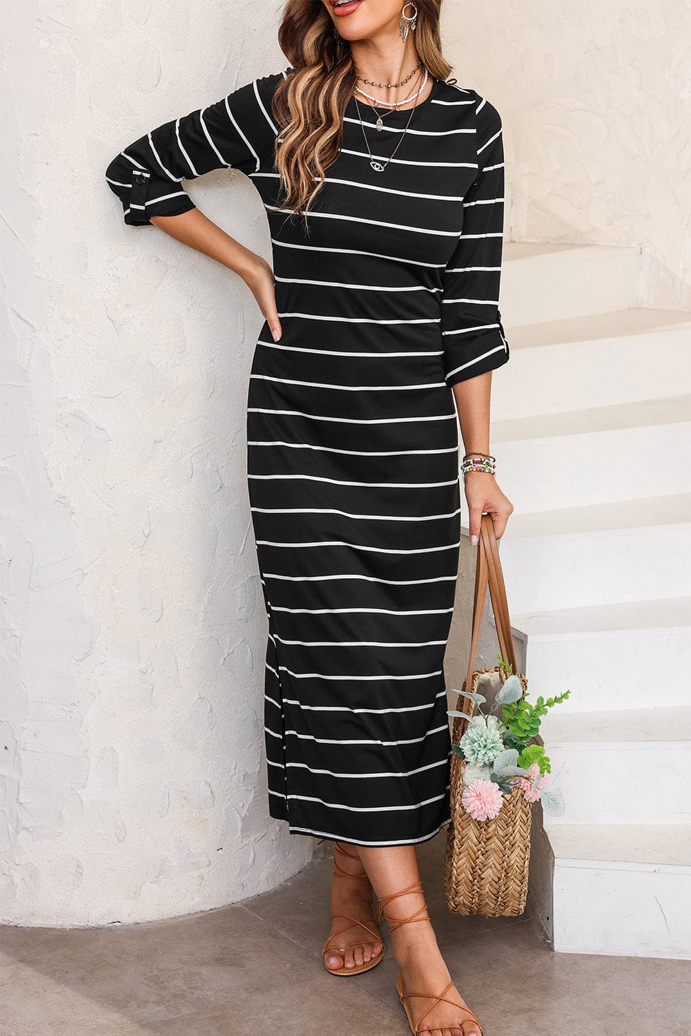 The802Gypsy  Dresses/Maxi Dresses TRAVELING GYPSY-Striped Casual Slit Long Dress ⏹️