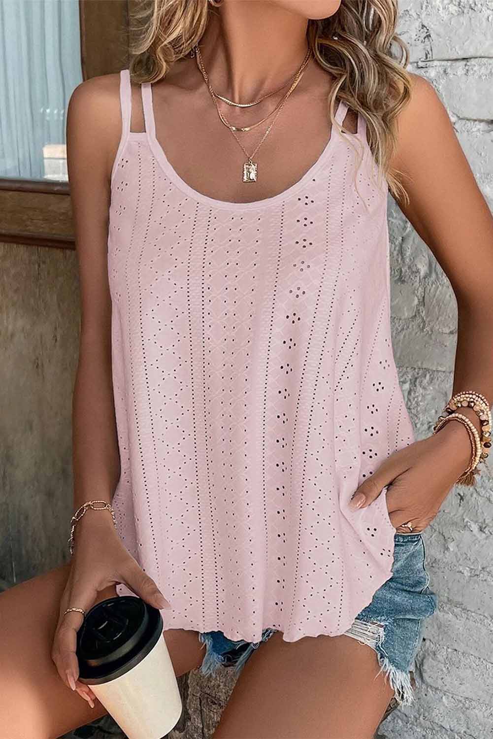 The802Gypsy  Tops GYPSY-Eyelet Strappy Scoop-Neck Tank Top