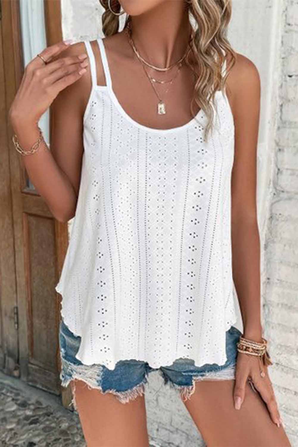 The802Gypsy  Tops GYPSY-Eyelet Strappy Scoop-Neck Tank Top