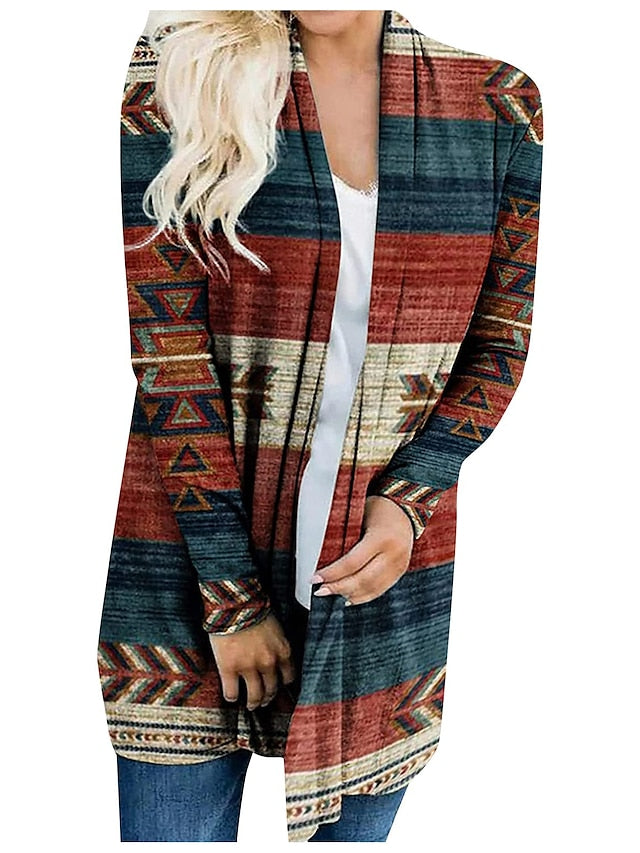 2023 New Women's Knitted Cardigan Casual Ethnic Wind Printed Knitted Medium-Length Cardigan Jacket - LuckyFash™