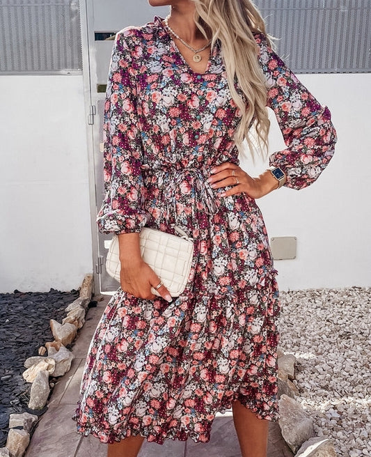 vestido fino manga larga estampado flores 