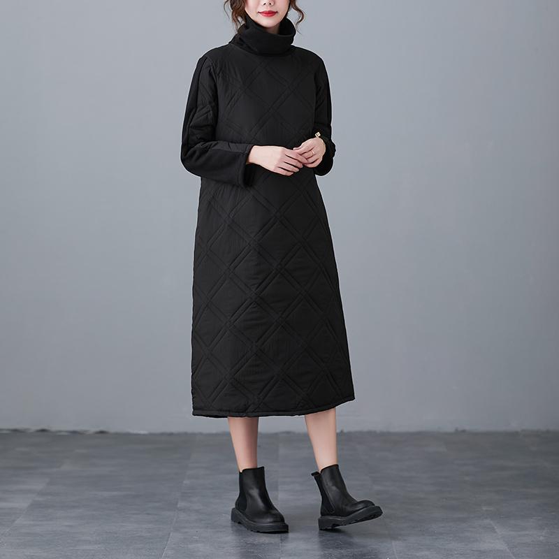 Winter Solid Turtleneck Loose Thick A-line Dress