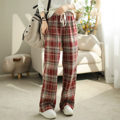 Women Autumn Casual Plaid Loose Pants