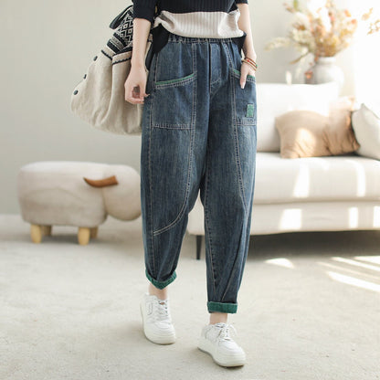 Women Autumn Patchwork Casual Loose Jeans