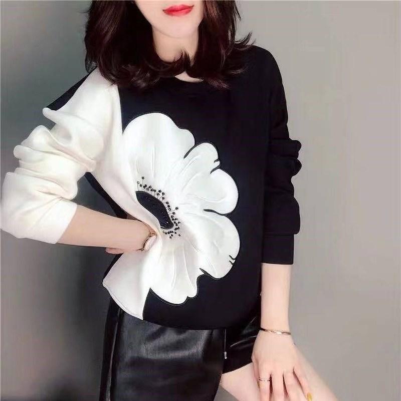 Women Big Floral Round Neck Long Sleeve Pullover Sweat freeshipping - Tyche Ace