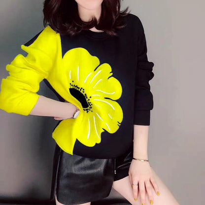 Women Big Floral Round Neck Long Sleeve Pullover Sweat freeshipping - Tyche Ace