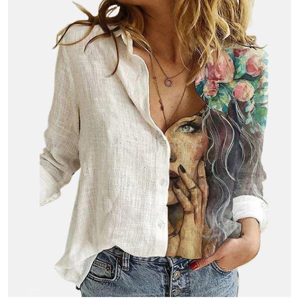 Women Button Turn-Down Collar Vintage Casual Printed Blouses freeshipping - Tyche Ace