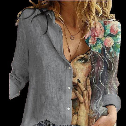 Women Button Turn-Down Collar Vintage Casual Printed Blouses freeshipping - Tyche Ace