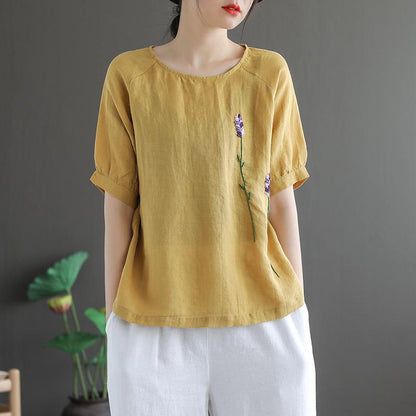 Women Loose Ethnic  Cotton Linen T-Shirt