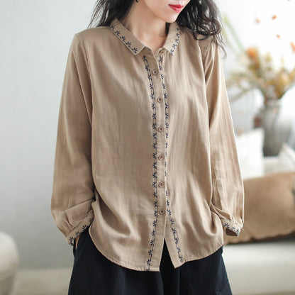 Women Retro Cotton Patchwork Loose Casual Blouse