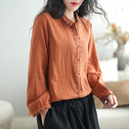 Women Retro Cotton Patchwork Loose Casual Blouse