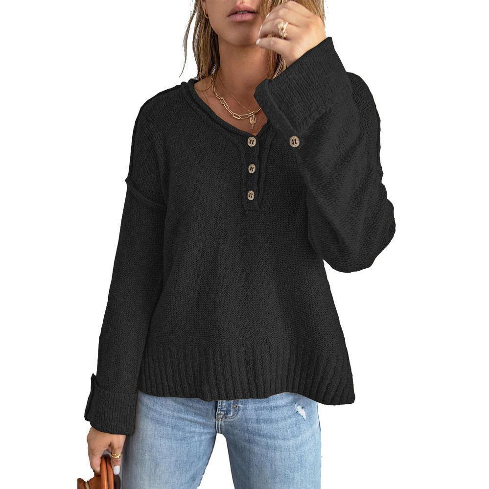 Women's Fashion New Loose Button Knitted Shoulder Sweater - Trendha