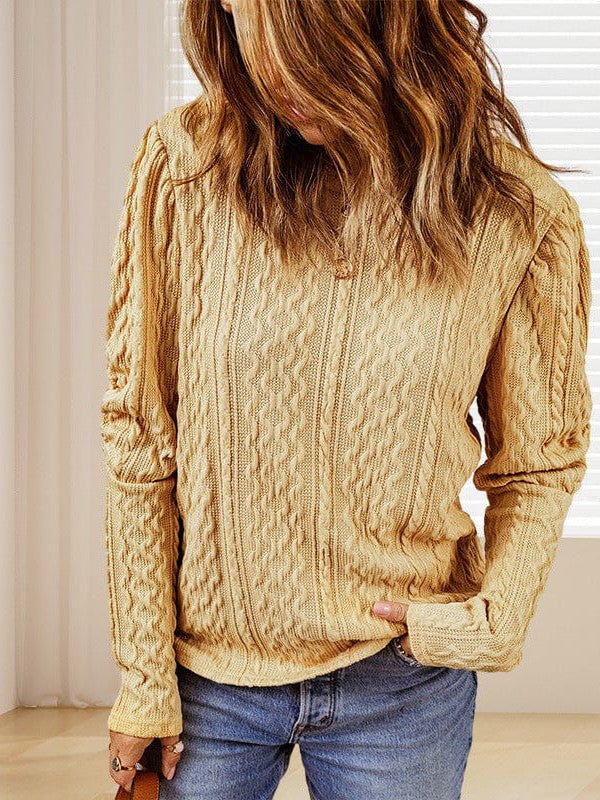 Women's Loose Fit Pullover Sweater with Round Neck and Balloon Sleeves