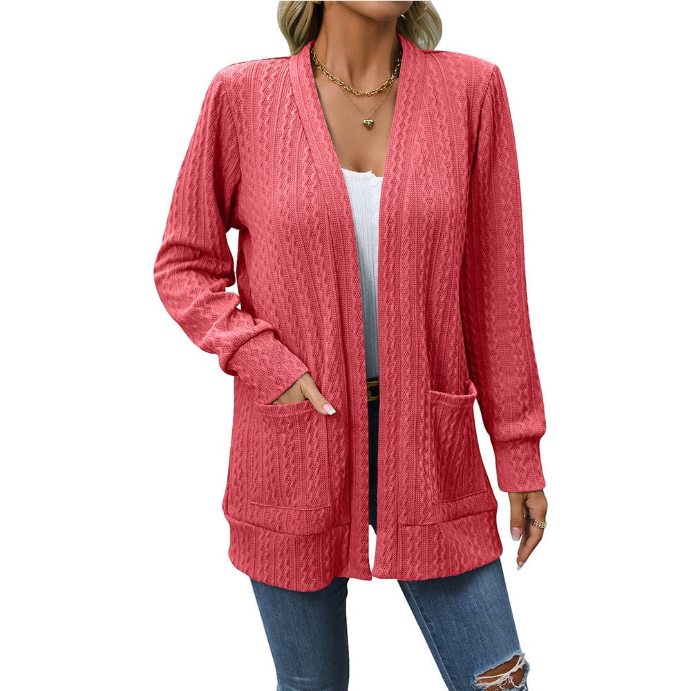 Women's solid color loose shawl mid-length twist sweater cardigan