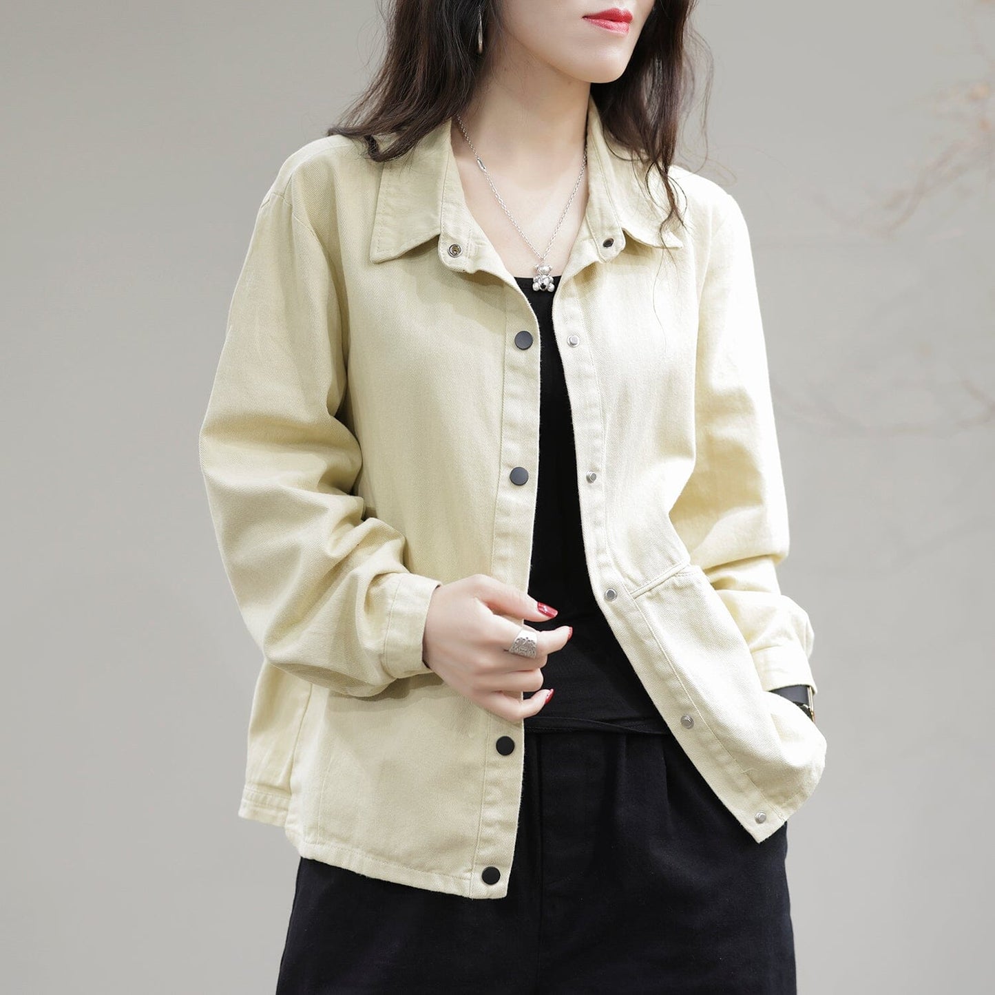 Women Spring Casual Loose Solid Cotton Jacket