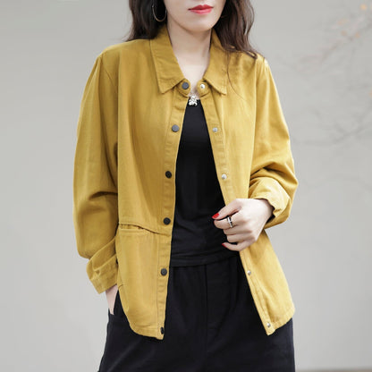 Women Spring Casual Loose Solid Cotton Jacket