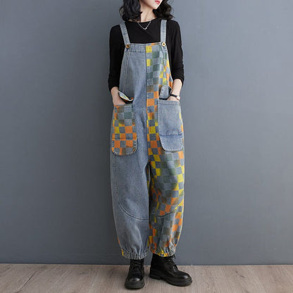 Women Spring Casual Print Loose Denim Jumpsuit