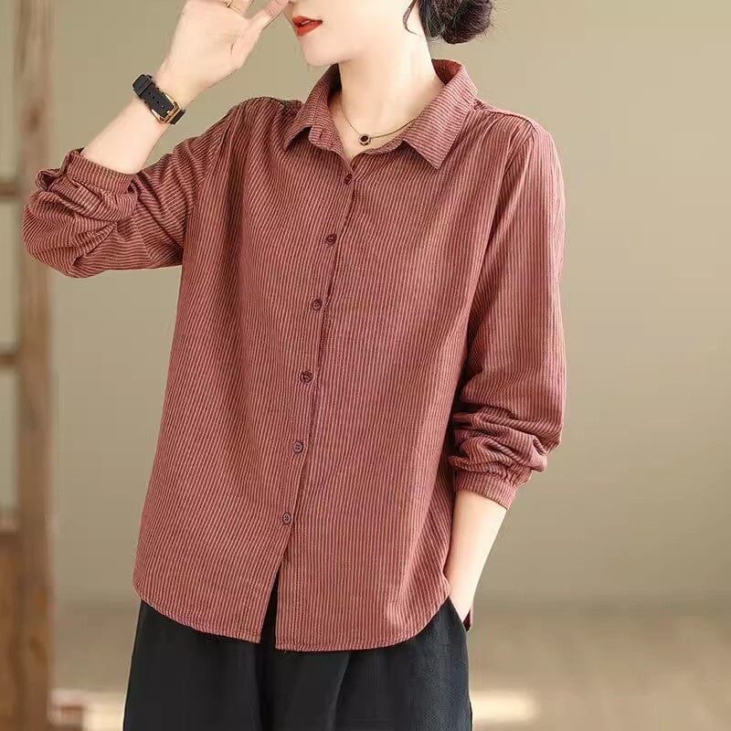 Women Spring Minimalist Casual Solid Stripe Blouse