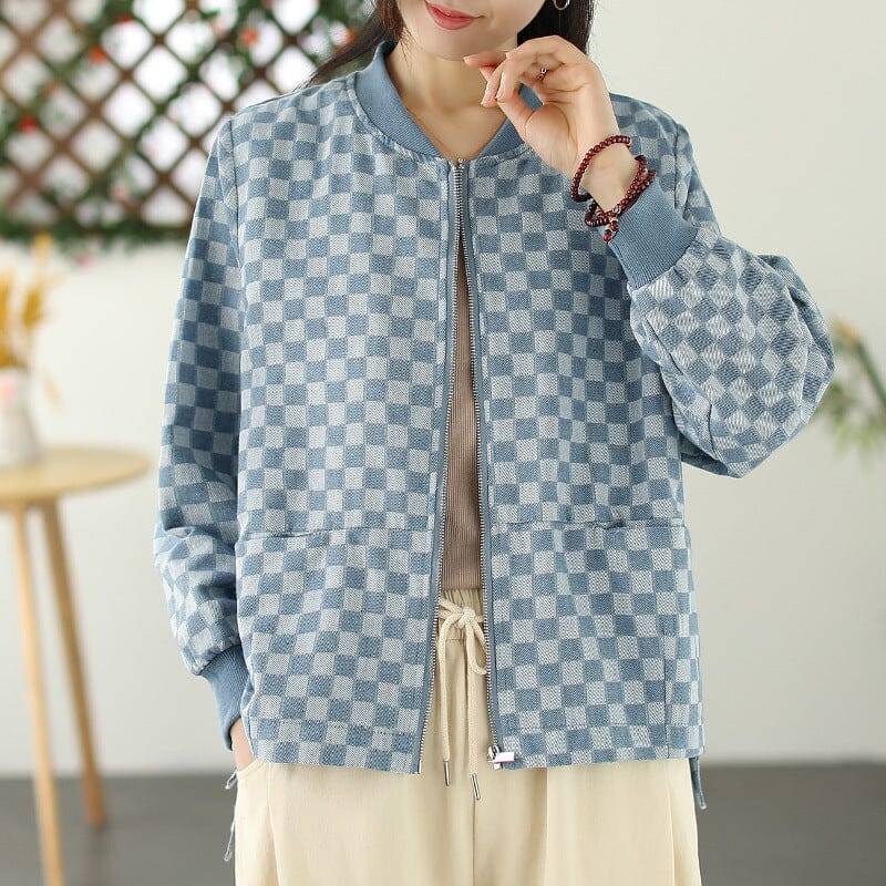 Women Spring Retro Plaid Cotton Jackets