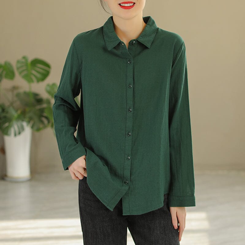 Women Spring Solid Casual Cotton Blouse