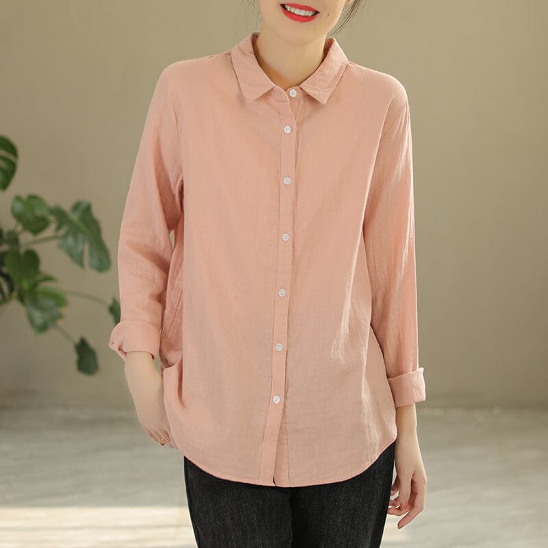 Women Spring Solid Casual Cotton Blouse