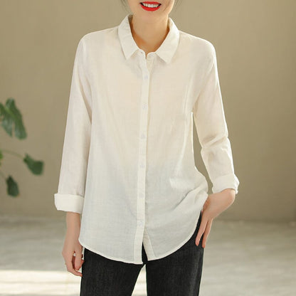 Women Spring Solid Casual Cotton Blouse