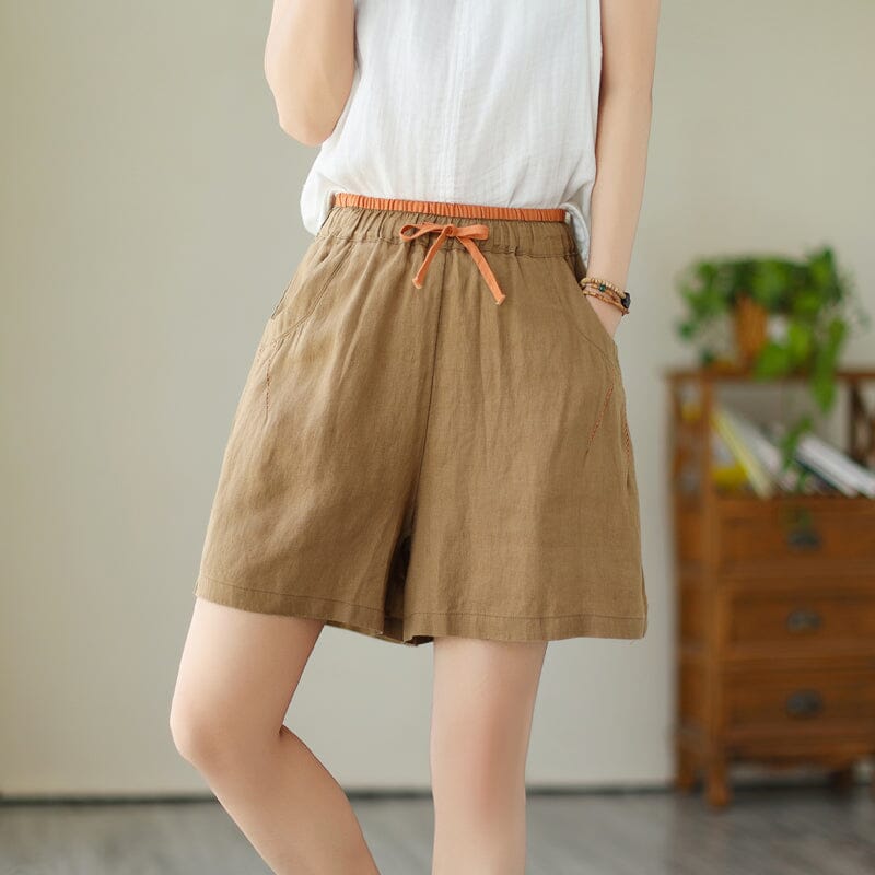 Women Summer Minimalist Linen Loose Shorts