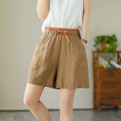 Women Summer Minimalist Linen Loose Shorts