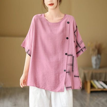 Women Summer Retro Casual Loose Irregular T-Shirt