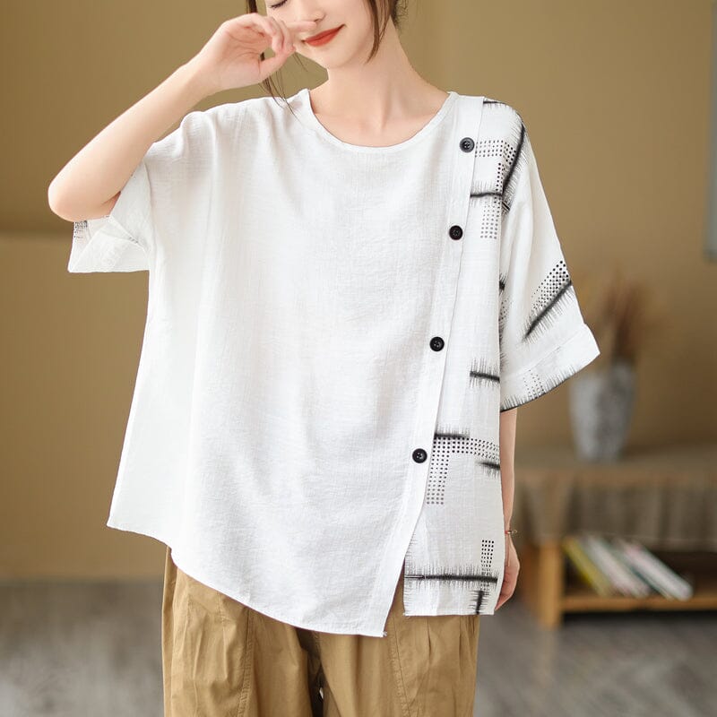 Women Summer Retro Casual Loose Irregular T-Shirt