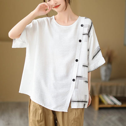 Women Summer Retro Casual Loose Irregular T-Shirt