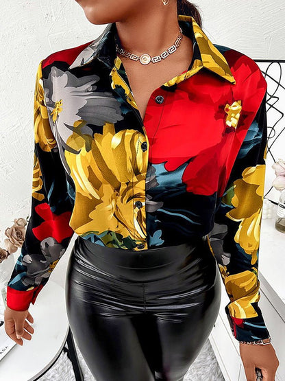 Women's Blouses Printed Lapel Long Sleeve Blouse - LuckyFash™