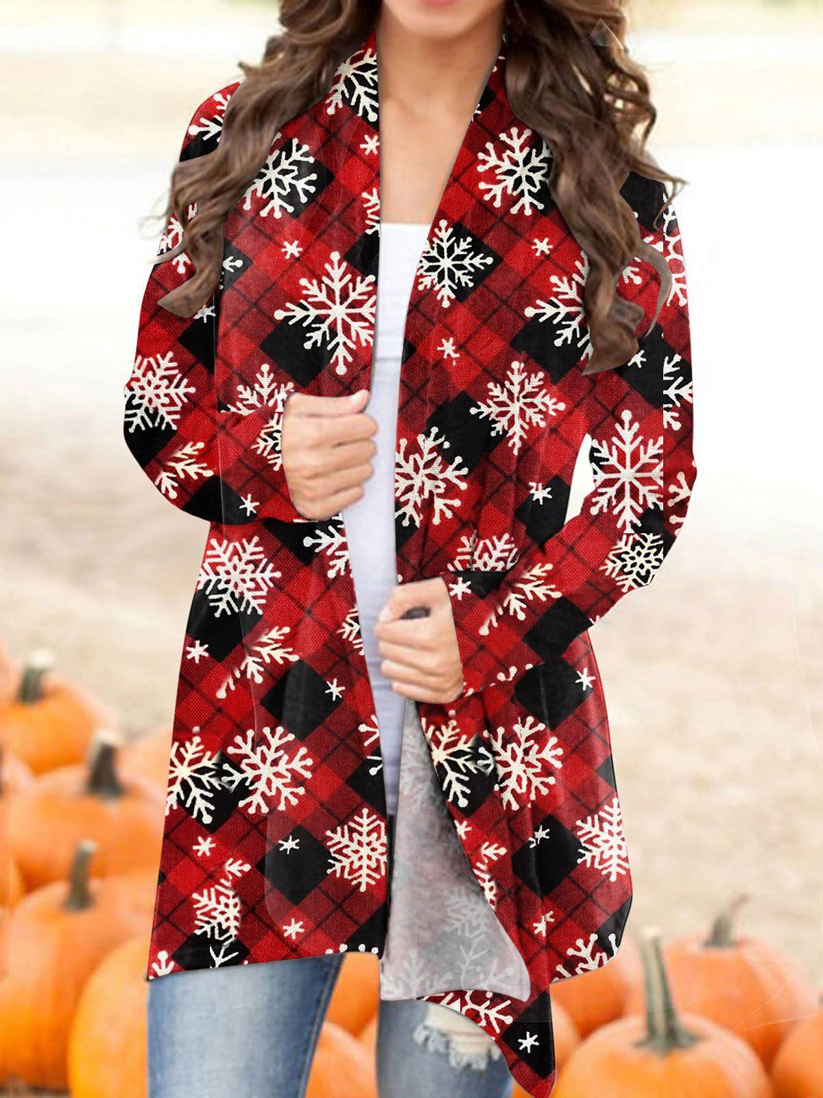 Women's Cardigans Christmas Print Long Sleeve Cardigan - Cardigans & Sweaters - INS | Online Fashion Free Shipping Clothing, Dresses, Tops, Shoes - 11/11/2021 - 20-30 - CAR2111111186