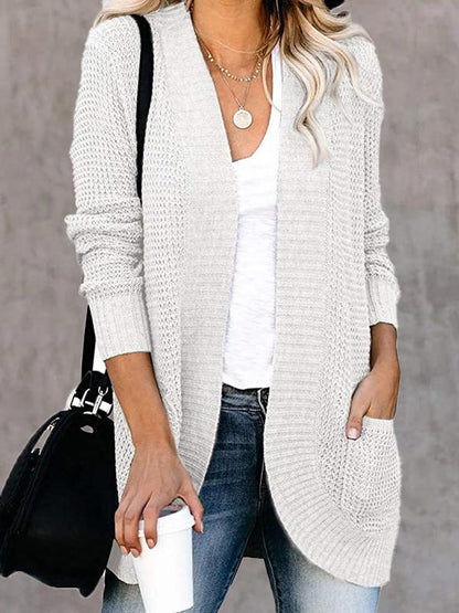 Women's Cardigans Curved Placket Pockets Sweater Cardigan - Cardigans & Sweaters - INS | Online Fashion Free Shipping Clothing, Dresses, Tops, Shoes - 03/11/2021 - 30-40 - CAR2111031178